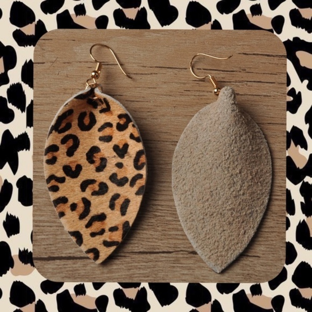 NWT Leopard Print Leather Dangle Earrings - Picture 6 of 7
